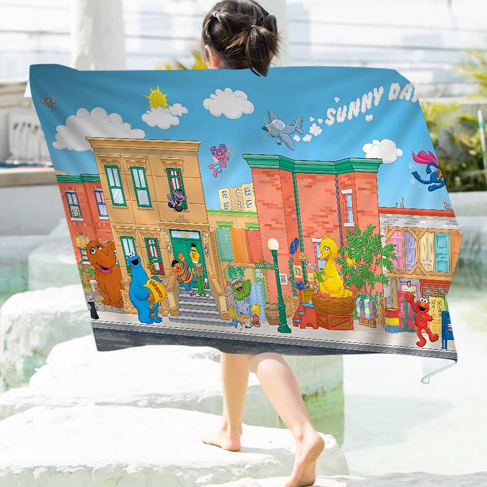 Cartoon S-Sesame-S-Street Bath Towel Microfiber Soft Water Absorbing Breathable For Girl Kids Decorative Cartoon Beach Towel