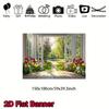 2D plane 1 piece spring garden tulip and tree window view background fabric modern living room home decoration
