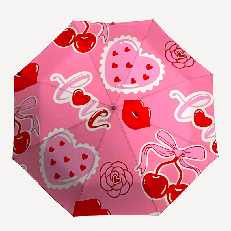 1PC Love Hearts Automatic Windproof Umbrella 8 Rib Portable Folding Black Iron Frame for Outdoor, Beach, Travel, Beach Umbrella,S37