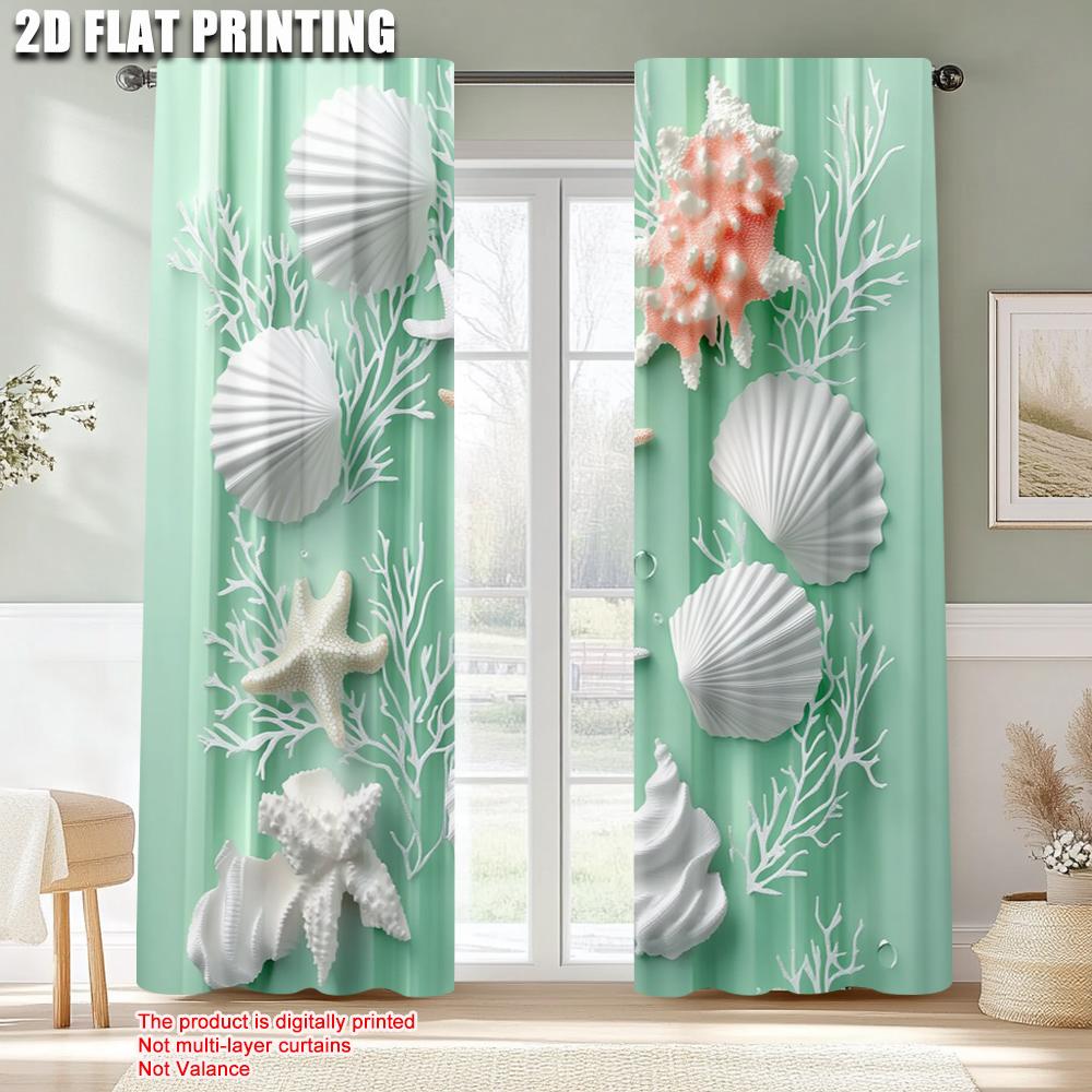 Set Of 2 Curtain Popular Print Beautiful Shell Versatile Fabric Without Rod Stuff Clearance Use Room Kitchen Study For Made Polyester