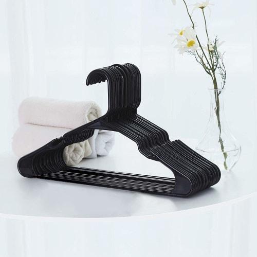 SONGMICS Non-Slip, Space-Saving 20-Piece T-Shirt Hanger Set with Notches, Keeps Laundry in Shape, Protects Collars, and is Non-Marking, Thin Plastic,