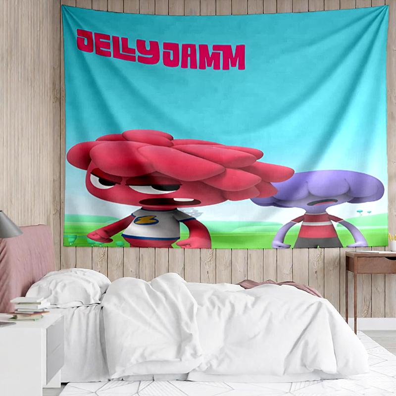 Jelly Jamm Print Tapestry, Backdrop, Easy Setup, Ideal for Bedroom, Office & Living Room, with Aesthetic Wall Hanging Decor.