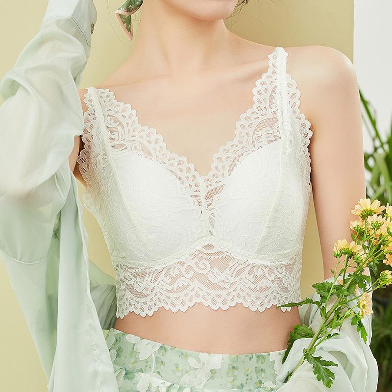 Sexy Spitze Schöner Rücken Wickelbrust Fixierte Latex-Cup Hyaluronsäure Ohne Stahlring Anti-Licht Großer Neckholder-BH Unterwäsche Frauen