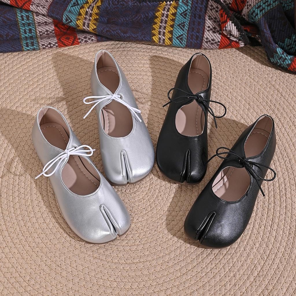 Soft Leather Split Toe Women Tabi Ballet Flats Spring Autumn Comfortable Walking Lazy Loafers Casual Girls Dance Shoes