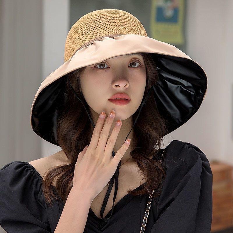 Big Eaves Bucket Hat Women's Summer Foldable Sunscreen Hat Storage Bag Sun Hat Versatile Face Visor