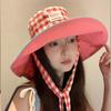 Big Brim Hiking Fisherman Hat Sunscreen Plaid Hiking Cap Fashion Drawstring Sun Hat  Male