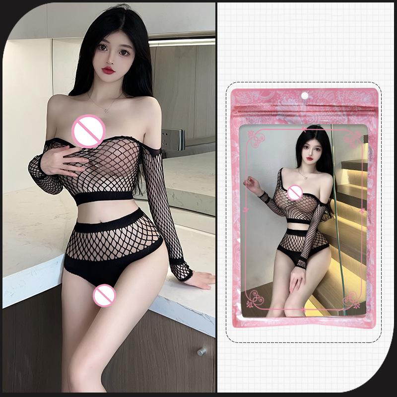 Sexy Plus-Size Stockings With Open Crotch No Need To Take Them Off Mesh Nightgown