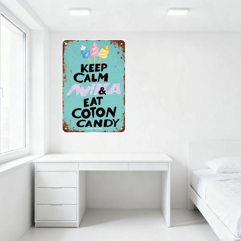 Vintage Keep Calm Eat Cotton Candy Metal Tin Sign - Colorful Cotton Candy Cones Retro Plaque for Home Bar Cafe Man Cave Decor