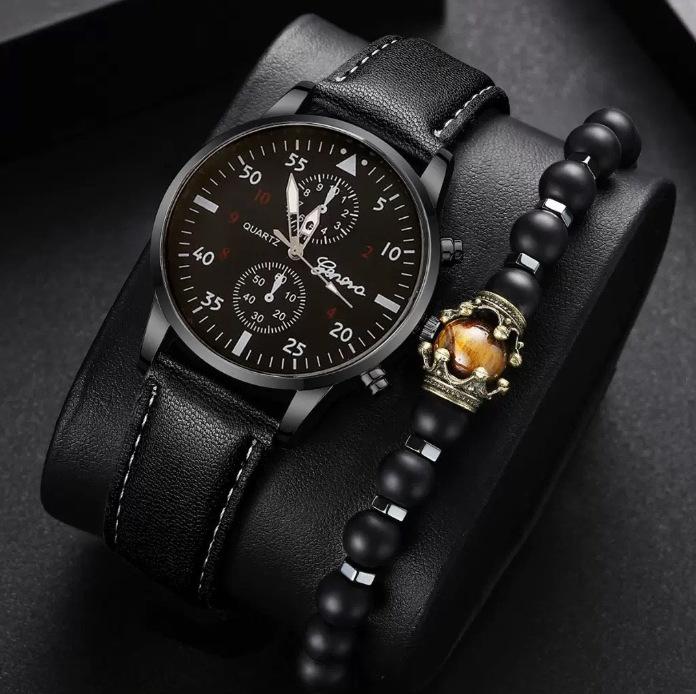 Men'S Casual Fashion Trend Sports Belt Watch 3-Piece Bracelet Business Quartz Watch Set
