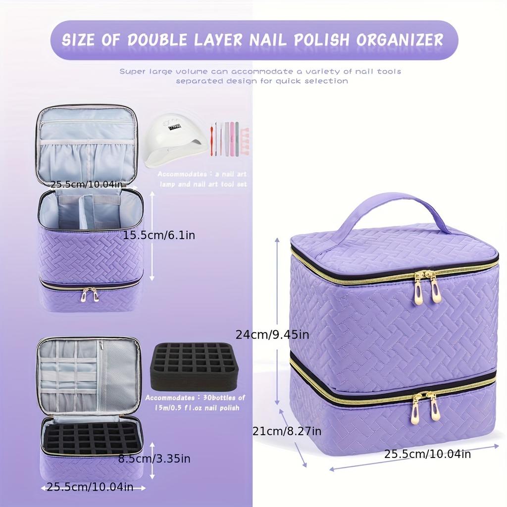 Double Quilted Nail Polish Organizer Portable Nail Polish Storage Bag Gel Nail Polish Carrying Case Nail Kit Supplies Organizer