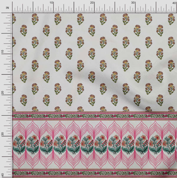 Soimoi Japanischer Krepp-Satinstoff, gestreift, Blätter und Blumen, bedruckt, Meterware, 107 cm