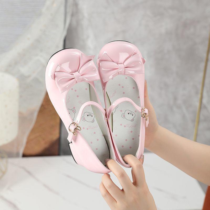 Cute Sweet Bow Mary Jane Women's Shoes Medium Thick Heel Lolita Japanese Soft Girl Small Leather Shoes with Skirt Single Shoes
