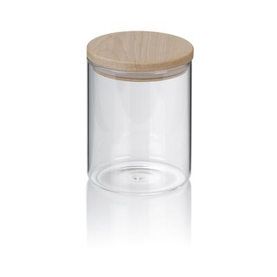 Kela Amelie Kitchen Container, Borosilicate Glass, Wooden Lid, Diam. 10 Cm, Height 13 Cm, 0.8 L