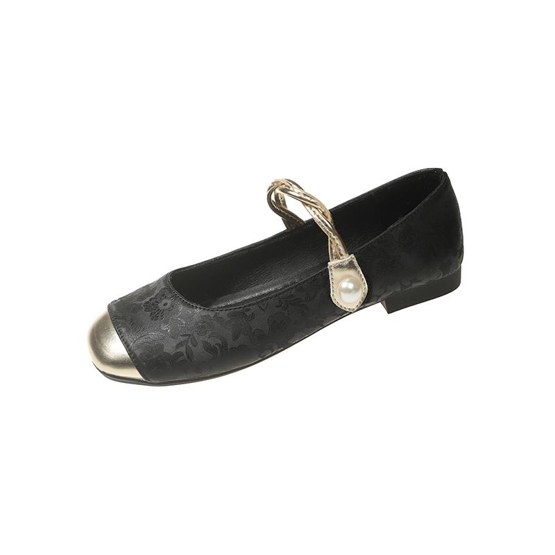 Aphixta Elegant Flower Upper Diamonds Pearl Flats Shoes Shallow HooK Loop Loafers Woman Green Cool Shoes Soft Sole Ladies Shoes