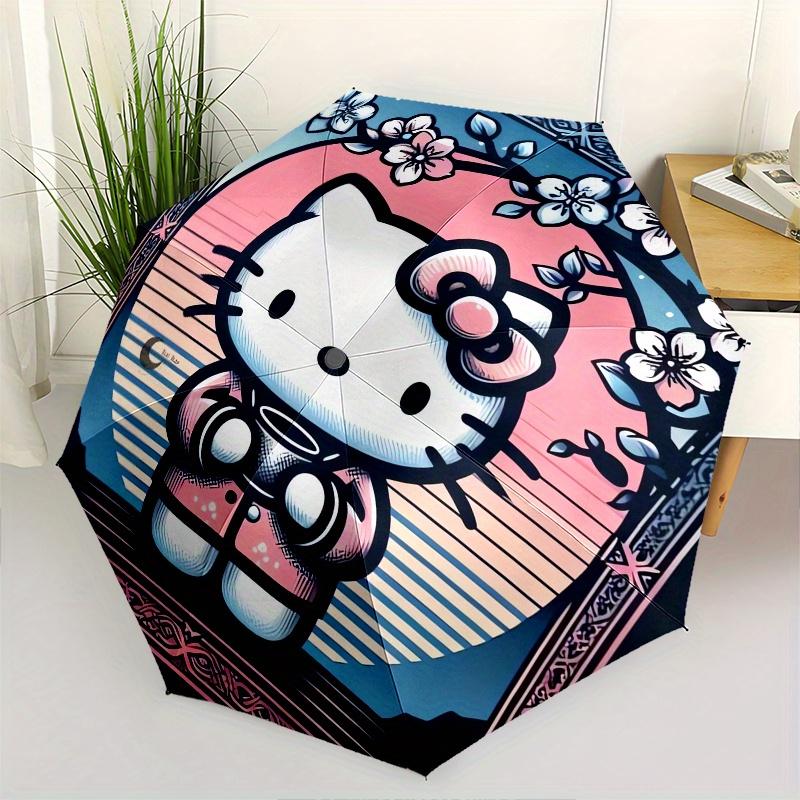 Hello Kitty,Floral Frame Automatic Folding Umbrella-Simple 8-Rib Design, Bright Cartoon Pattern, Durable Iron Frame, Suitable For Travel, Ou