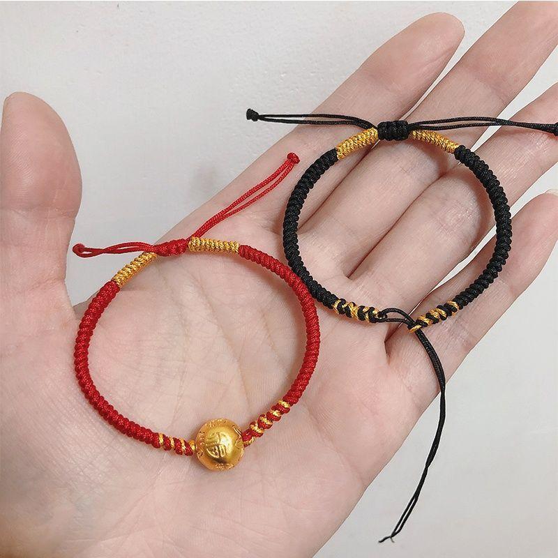 

Плетеный вручную шнурок для переноски с узлом Цзинь Ган, полуфабрикаты, нанизывание бусин, бусины-переноски, пряжка мира, подвеска в виде медной монеты, браслет для женщин 16cm Black + Gold Wire