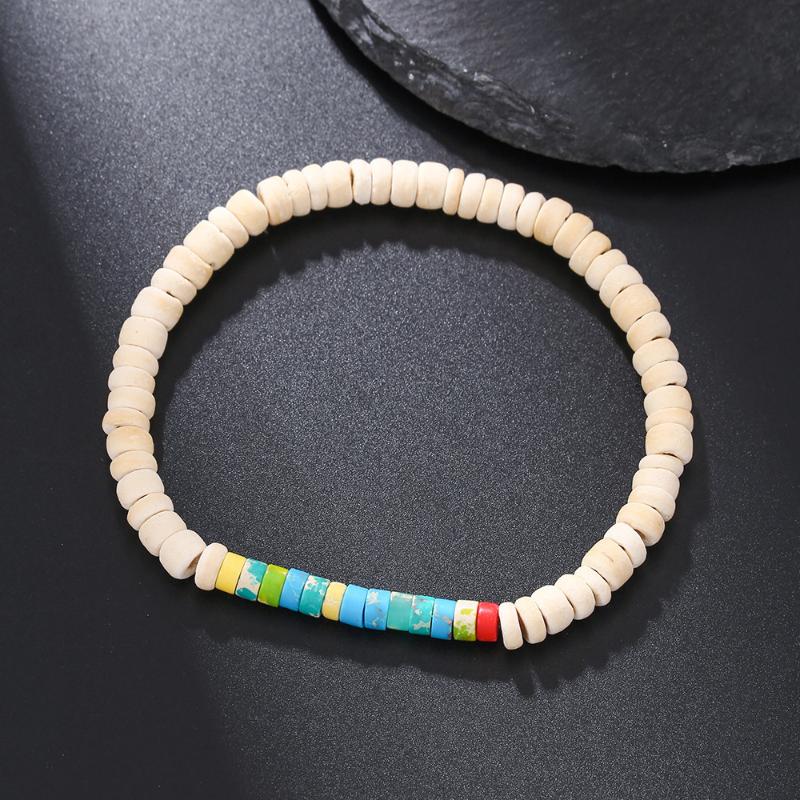 Vintage Handmade Beaded Skull Bracelet For Men Wooden Coconut Shell Beaded Bracelet Jewelry
