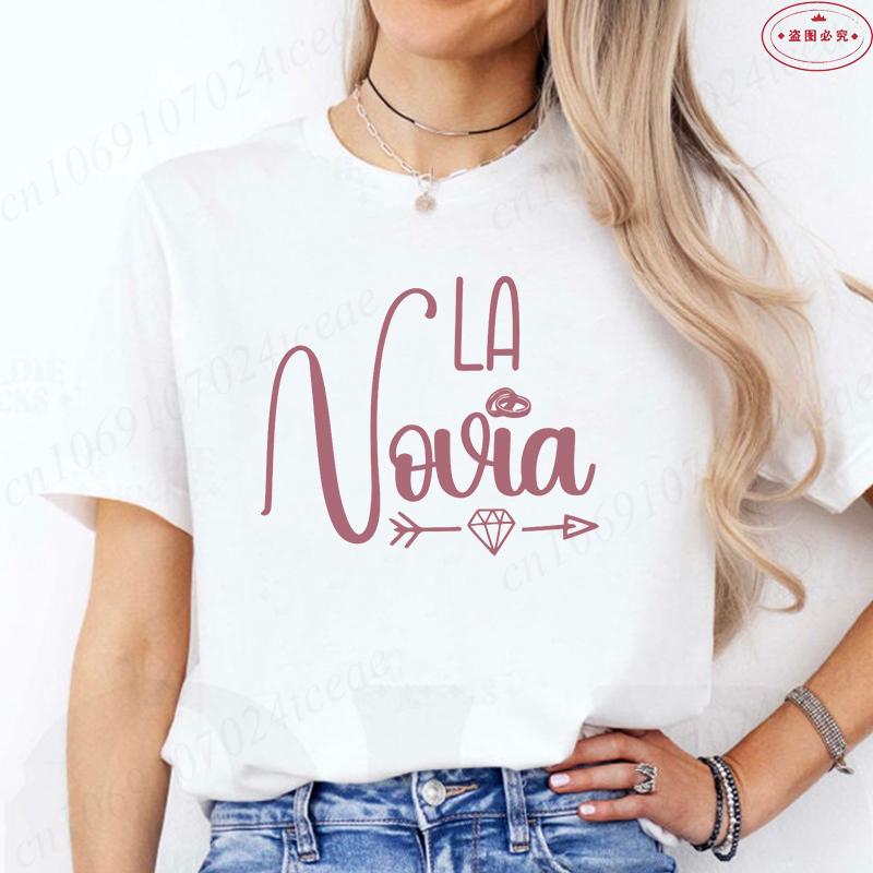 Mode Spansk Team Bride Squad T-shirt Möhippa Bröllop Y2k Toppar Kvinna Möhippa T-shirts Kortärmade Skjortor