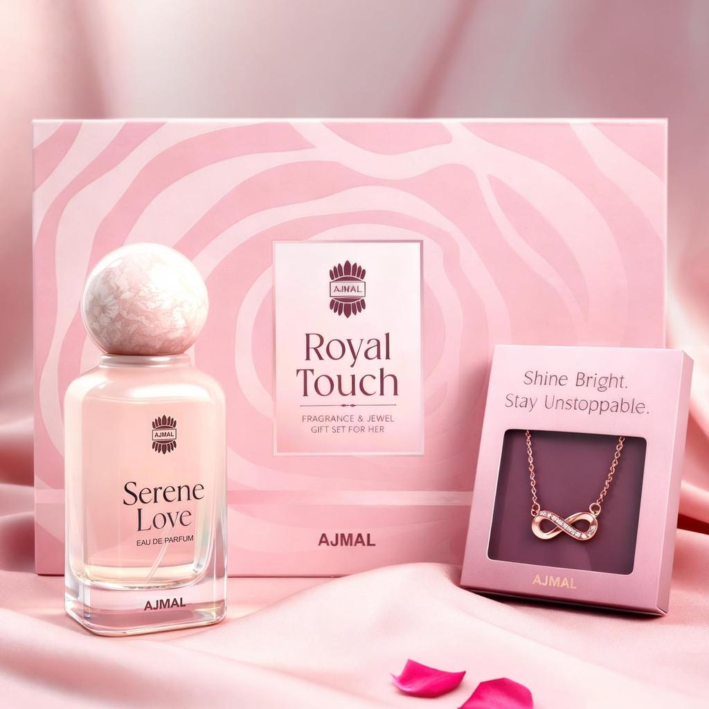 Ajmal Royal Touch Women Perfume Giftset | Serene Love Perfume 65ml + Infinity Necklace| Elegant Fragrance and Jewellery Gift for Women