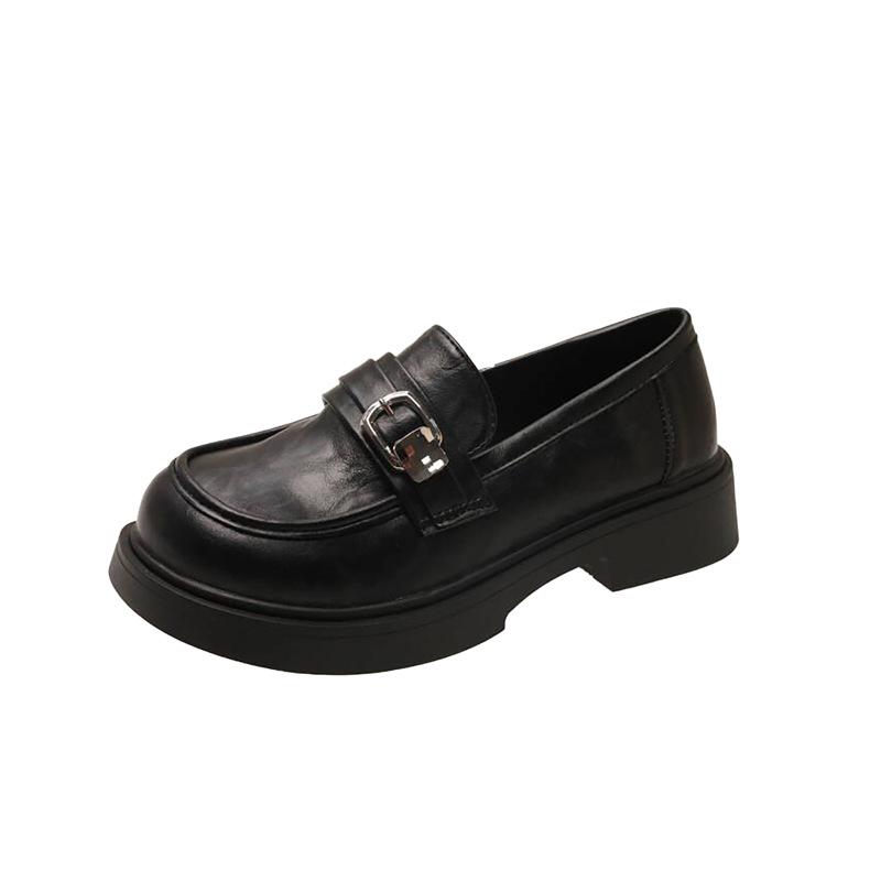 French brown retro thick-heeled loafers women's autumn 2025 new round head platform Mary Jane small leather shoes