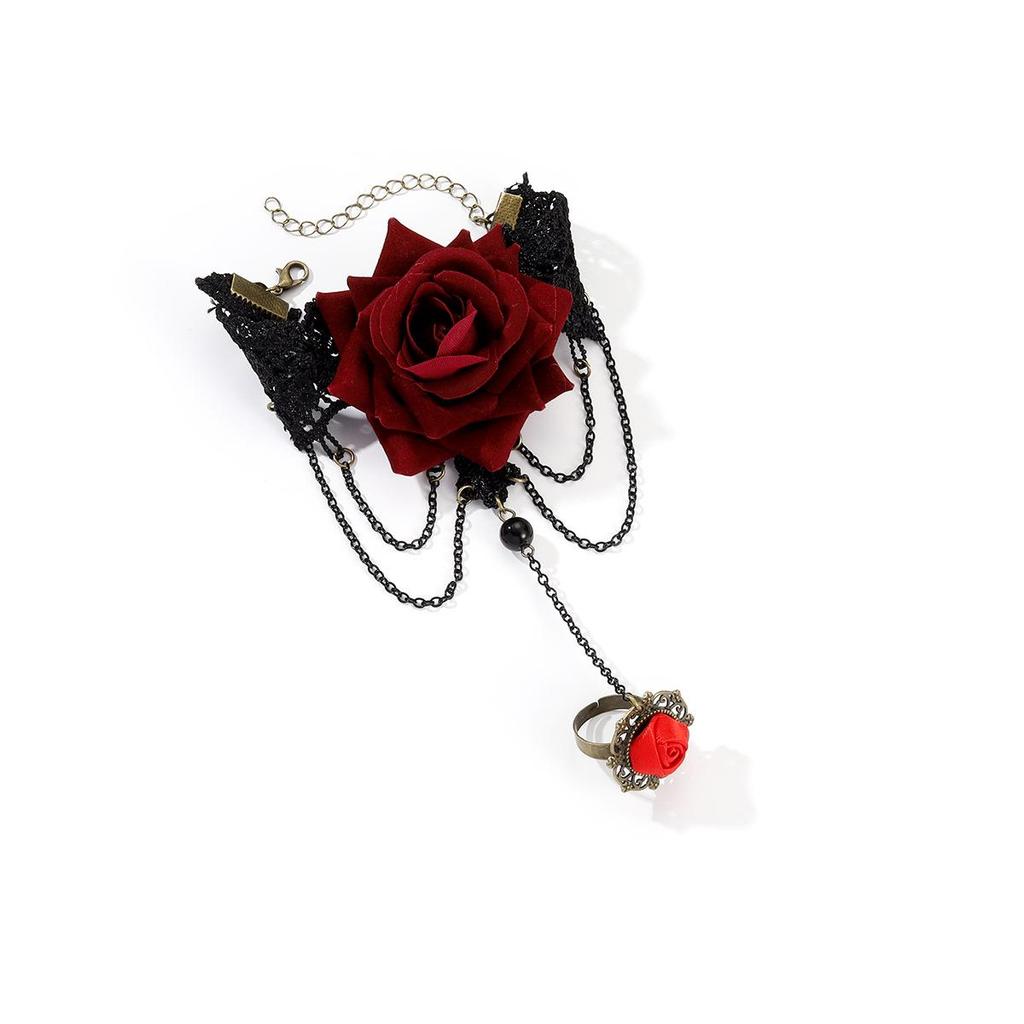 "Vintage gotický náramek s krajkovým prstem Lolita Rose"