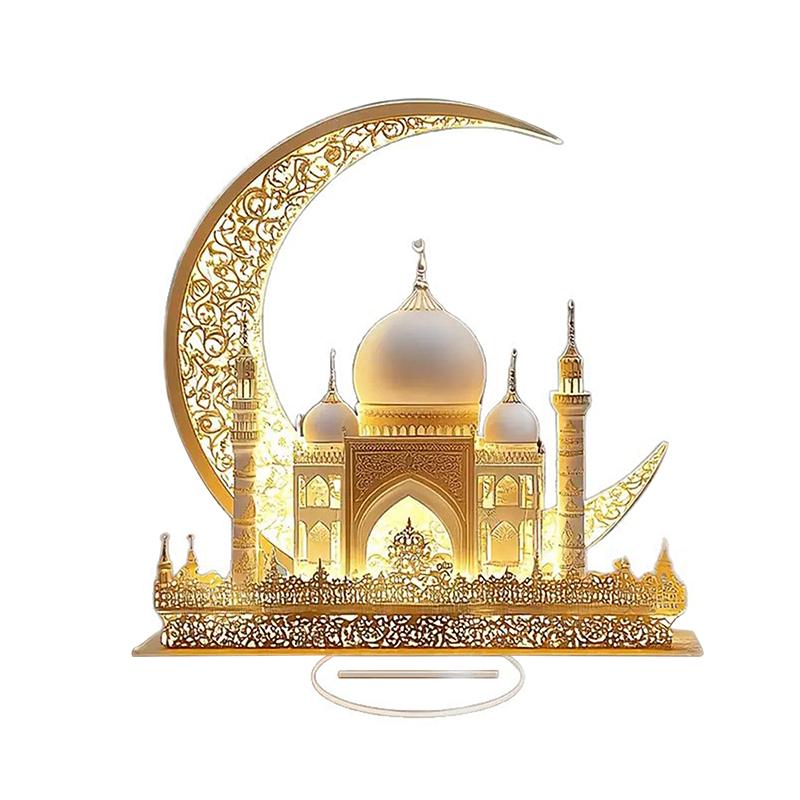 Party Event Table Sign, 2D Crescent Castle Acrylic Ornament for Ramadan, Eid Al-Fitr
