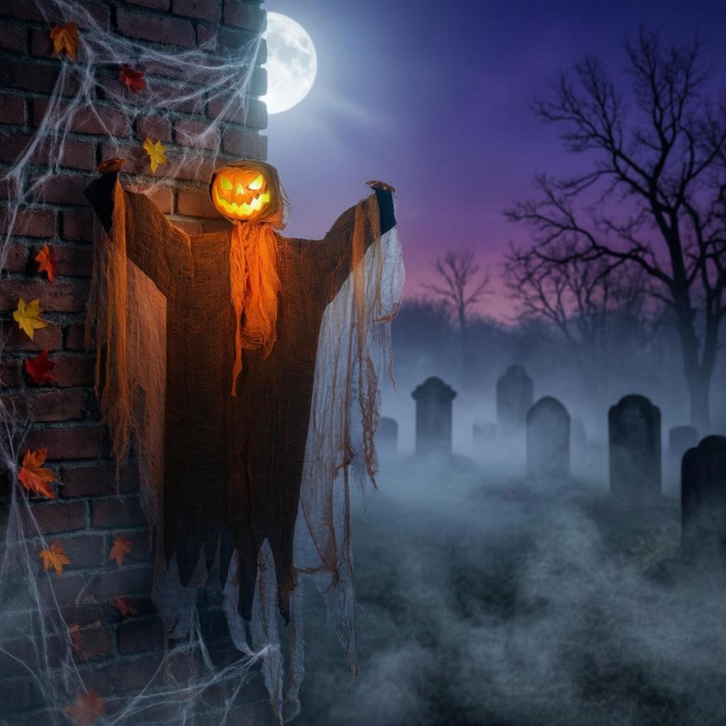 Animated Hanging Pumpkin Decoration Scary for Seasonal Decorating