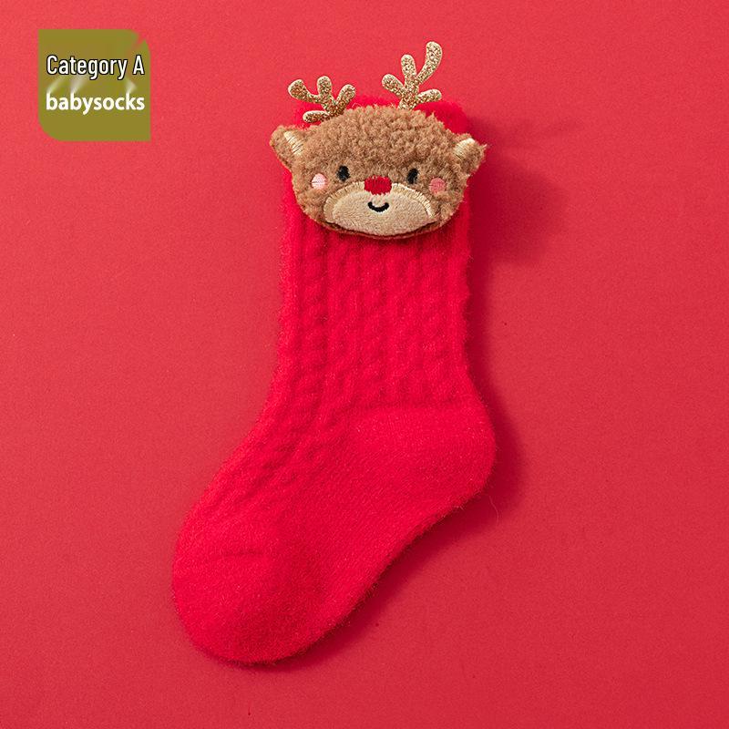 Cozy Christmas Fleece Socks for Newborns and Toddlers, Warm and Festive Red for Boys and Girls.