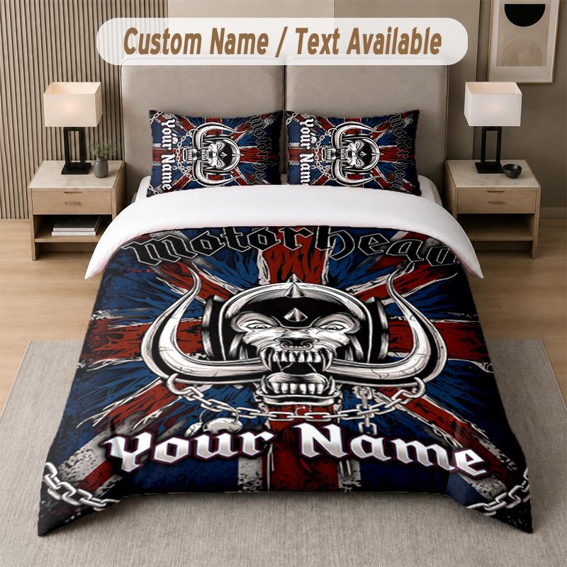 Set Biancheria da Letto Design Motorhead Testo Personalizzato 1 Copripiumino & 2 Federe