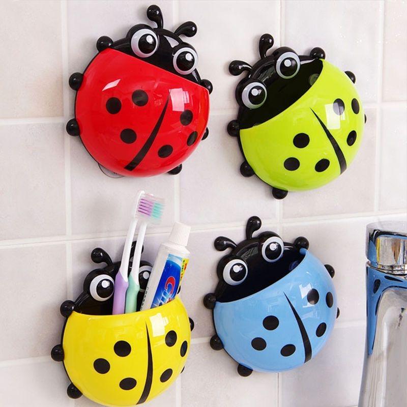 1/2PCS Bathroom Cartoon Toothbrush Holder Cartoon Animal Ladybug Insect Toothpaste Wall Suction Holder Rack Bathroom Organizer