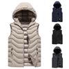 Men's Casual And Fashionable Fishbone Pattern Cotton Sleeveless Vest, Men's Hooded Detachable Solid Color Fitted Cotton Jacket Vest