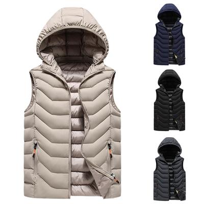 Męska codzienna i modna bawełniana kamizelka bez rękawów we wzór jodełki, męska dopasowana bawełniana kurtka kamizelka z odpinanym kapturem w jednolitym kolorze