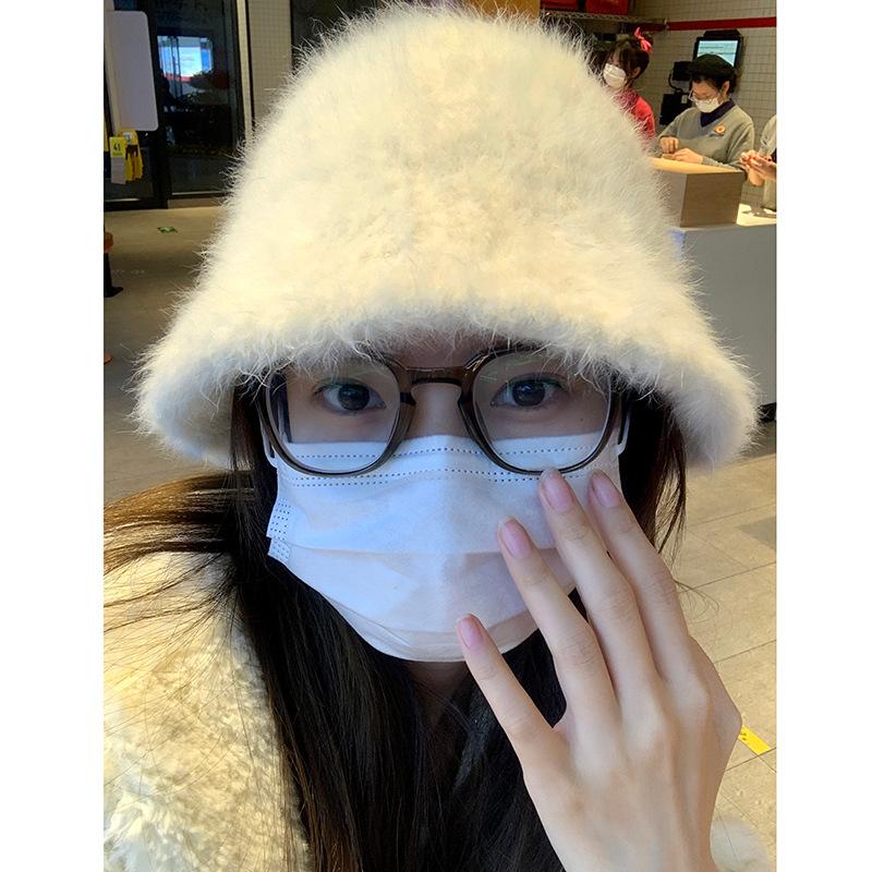Spring and autumn warmth and versatile, big head circumference, small rabbit fur bucket hat girl