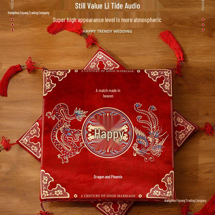 Kneeling Cushions for Wedding Ceremonies: Tea Ceremony, Address Change, Bride with Double Happiness Character, Red Fortune Cushion Set