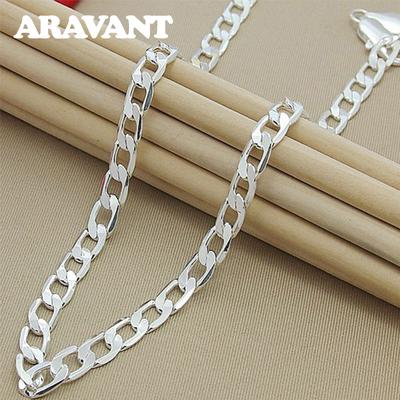 925 Silber 10MM flache seitliche Halsketten Kette für Männer Modeschmuck Zubehör