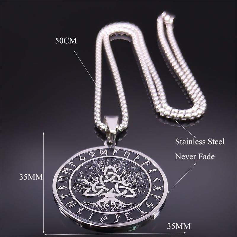 Odin Norse Amulet Rune Trinity Knot Necklace Stainless Steel Wicca Tree of Life Necklaces Jewelry Nudo De Bruja Collar