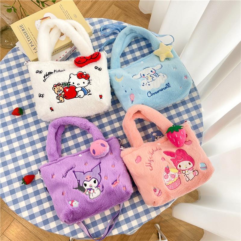 Lolita Plush Handbag Children's Cute Versatile Girl Bento Bag Student Season One Shoulder Crossbody Cartoon Bag