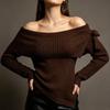 Europa, America, Autunno e Inverno Nuovo Maglione da Donna, Spalla a Barca Slim Fit Maglione a Maglia con Fiocco Top Donna