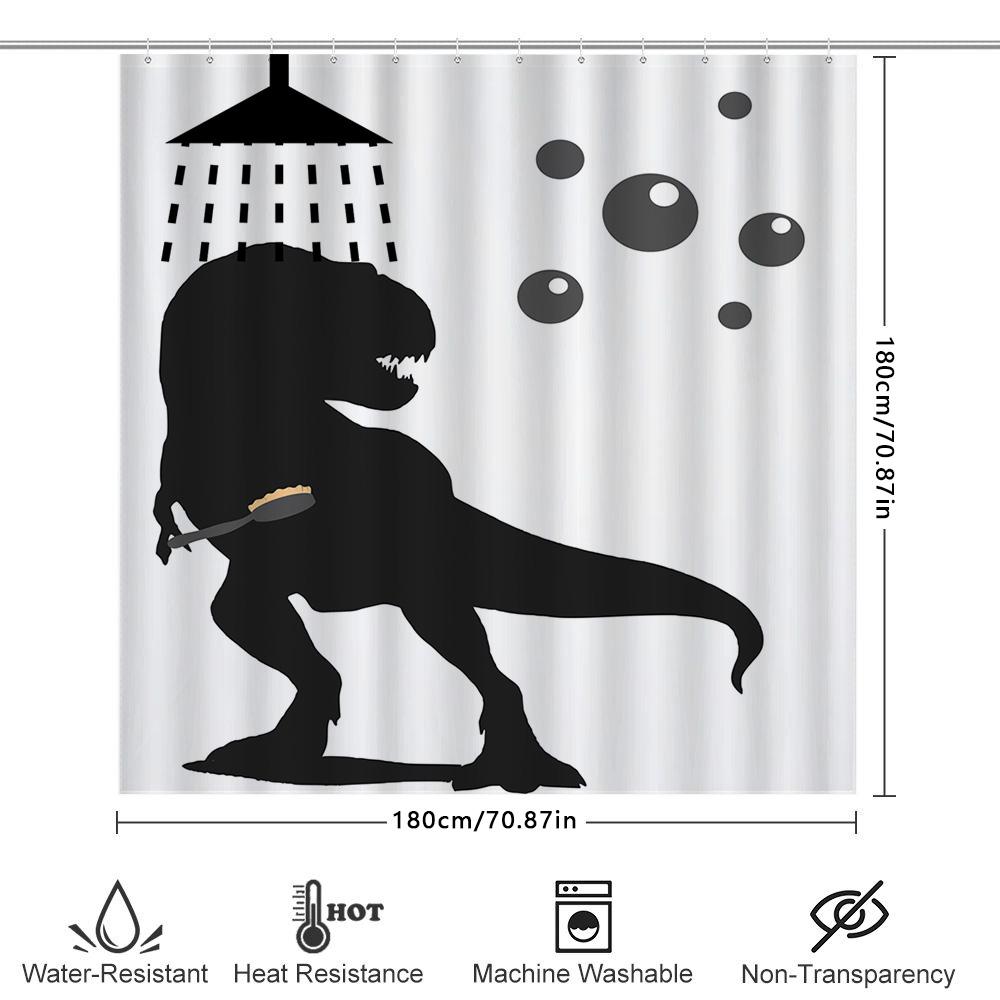 Stylish T-Rex Shower Curtain Set For Bathroom Decor Black Silhouette Design With Bubble Pattern