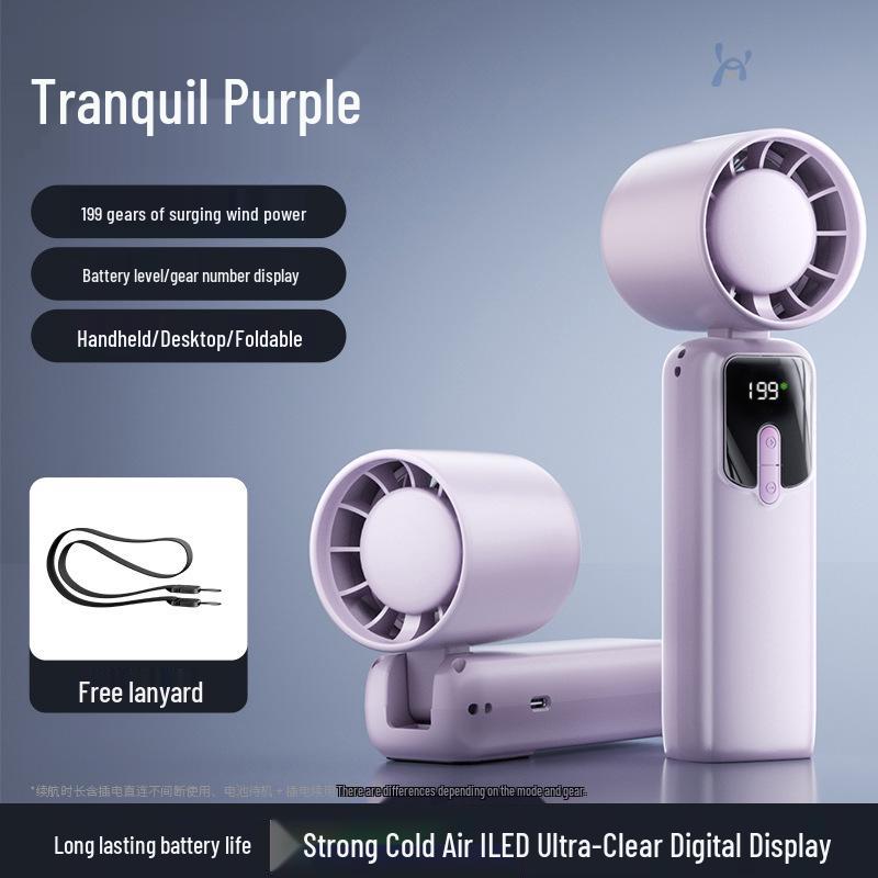 Portable Handheld Fan with Digital Display: 199-Level Wind Speed, Rechargeable for Outdoor Use Ice Compress Handheld Folding Fan