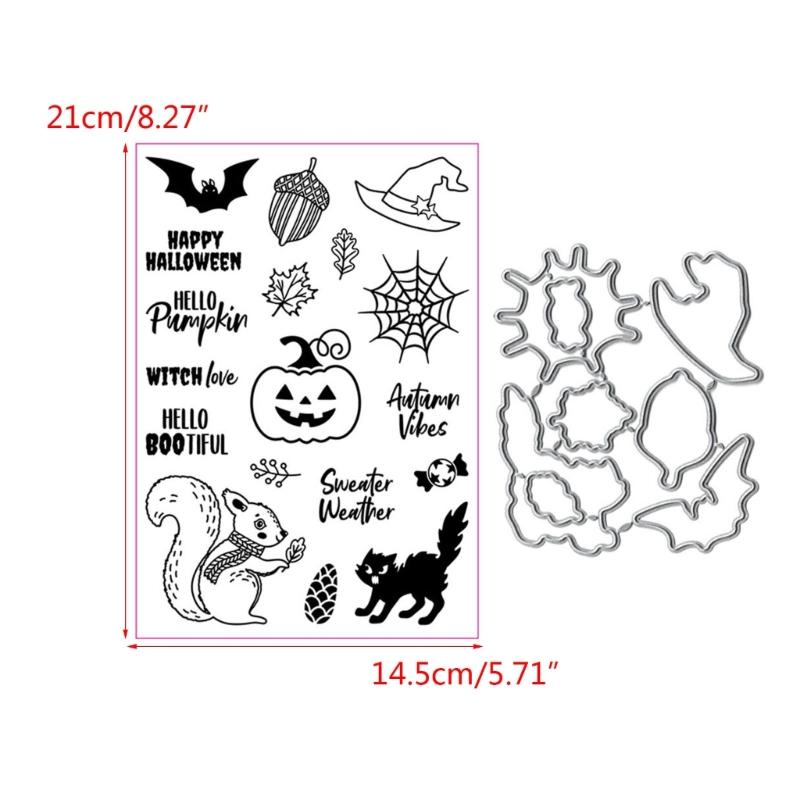 Halloween Clear Stamp Metal Cutting Dies Set for DIY Craft Making Embossing Photo Album Scrapbooking Home Decoration