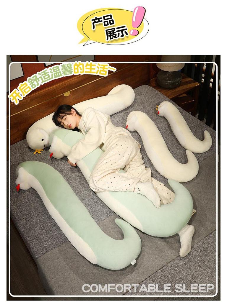 S-Shaped Green and White Snake Plush Pillow - Leg-Clamping Side Sleeper and Backrest Pillow