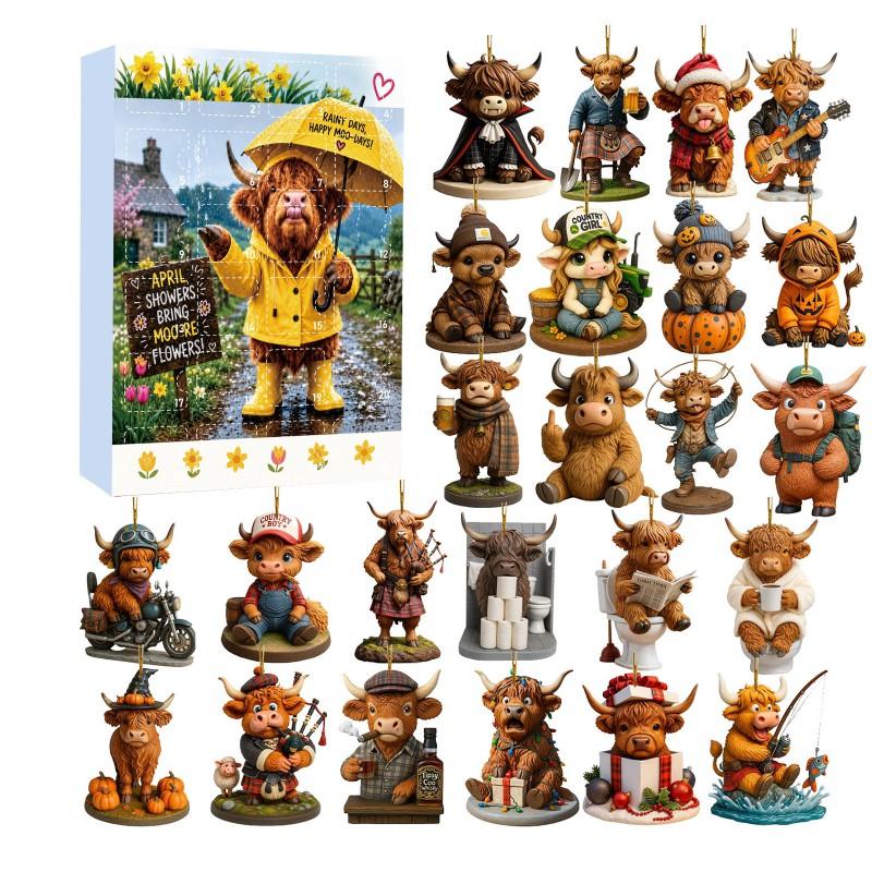 2026 Advent Calendar Highland Cow Christmas Ornament Acrylic Blind Box