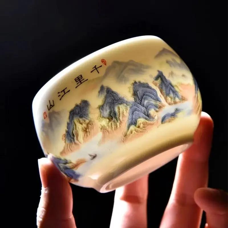 1 szt. Wykwintna filiżanka do herbaty z białej porcelany z jadeitu jagnięcego tłuszczu, ręcznie robiona, przenośna, ceramiczna, spersonalizowany zestaw do herbaty, osobista filiżanka mistrzowska