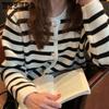 Korean Fashion Sweater Cardigan White Black Striped Knitted Sweater Women Short Cardigan Long Sleeve Cardigan Female