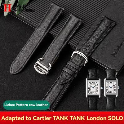 Für Cartier Tank Leder Uhrenarmband für Damen Tank Must London Herren Santos Litschi Muster Schnellverschluss Armband 20mm 23mm