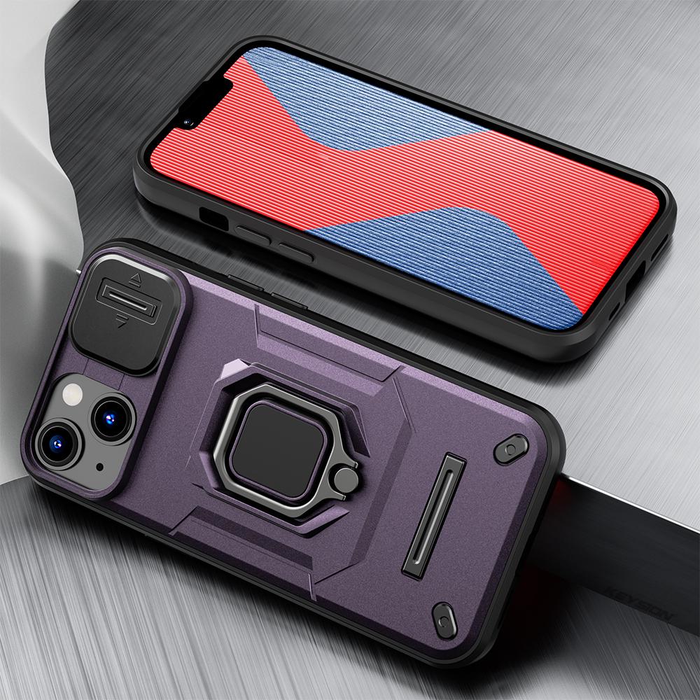 KEYSION Shockproof Case for iPhone 14 Pro Max 14 Plus Slide Camera Lens Protection Ring Stand Phone Cover for iPhone 13 Pro Max