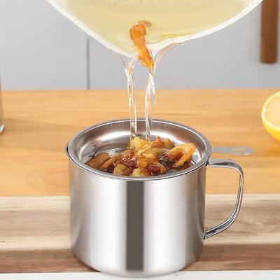Stainless Steel Oil Strainer Pot Fine Mesh Filtering with Lid Large Capacity Frying Bacon Fat Oil Storage Pot Kitchen Supplies