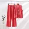 Style Women's Clothing Gold Button Collar Knitted Vest Casual Loose Trousers Two-piece Suit