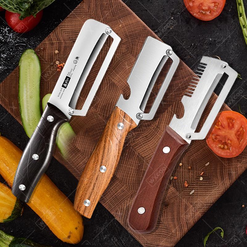 Stainless Steel Kitchen Peeler Green Onion Slicer 3-in-1 Multi-Functional Peeler for Fruits and Vegetables Bottle Opener Peeler